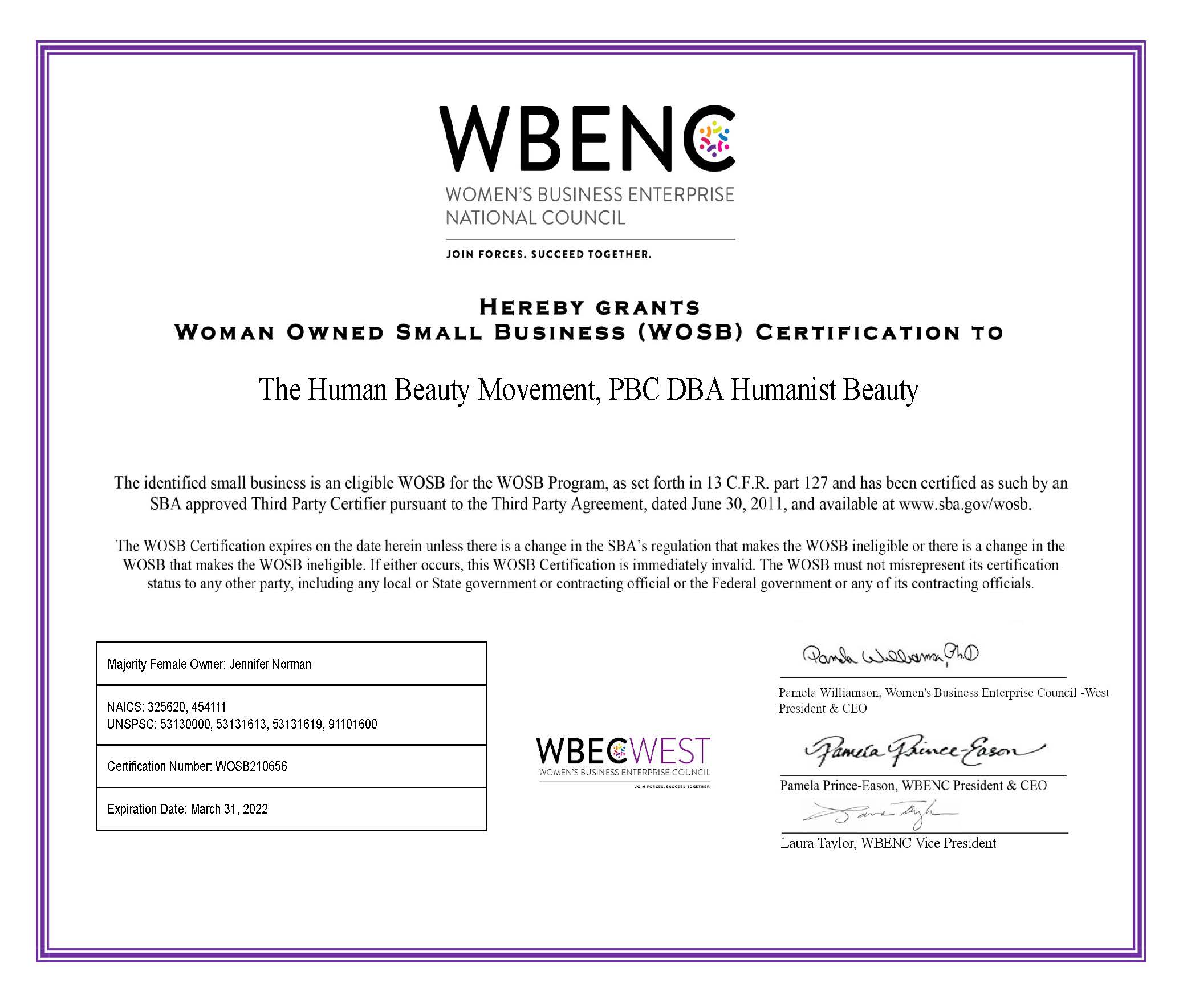 WOSB Certificate
