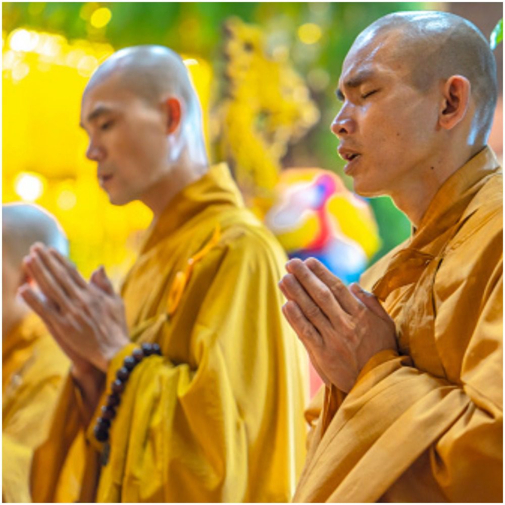 Buddhist monks meditating