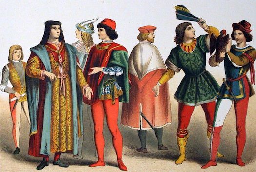 Men in the Middle Ages wearing stocking undergarments with short hemlines